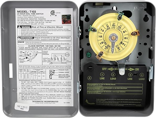 Model T103 Timer INTERMATIC T103 24-Hour Mechanical Time Switch, 120 VAC, DPST, Indoor ...